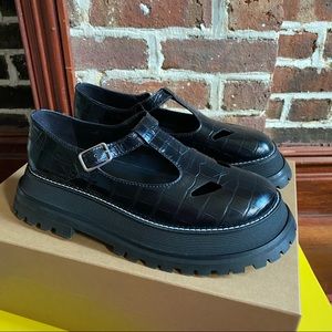 Burberry Aldwych T-bar Mary Jane Platform Croc Leather Shoes 40.5/10 Orig $680
